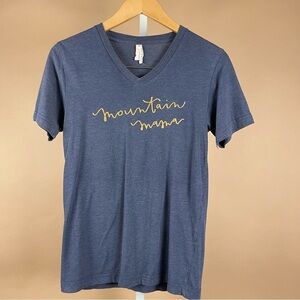 Canvas Womens XS Mountain Mama V Neck Graphic T Shirt Navy Blue Zions Den Boho